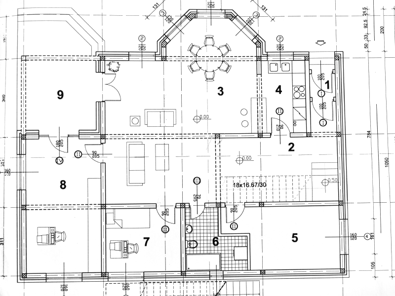frontal view of architectural plan closeup